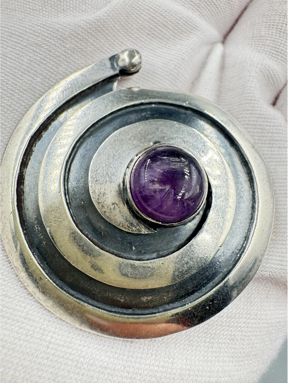 Vintage Signed Maricela Tasco Mexico Sterling Silver w/Amethyst Swirl Pin Brooch